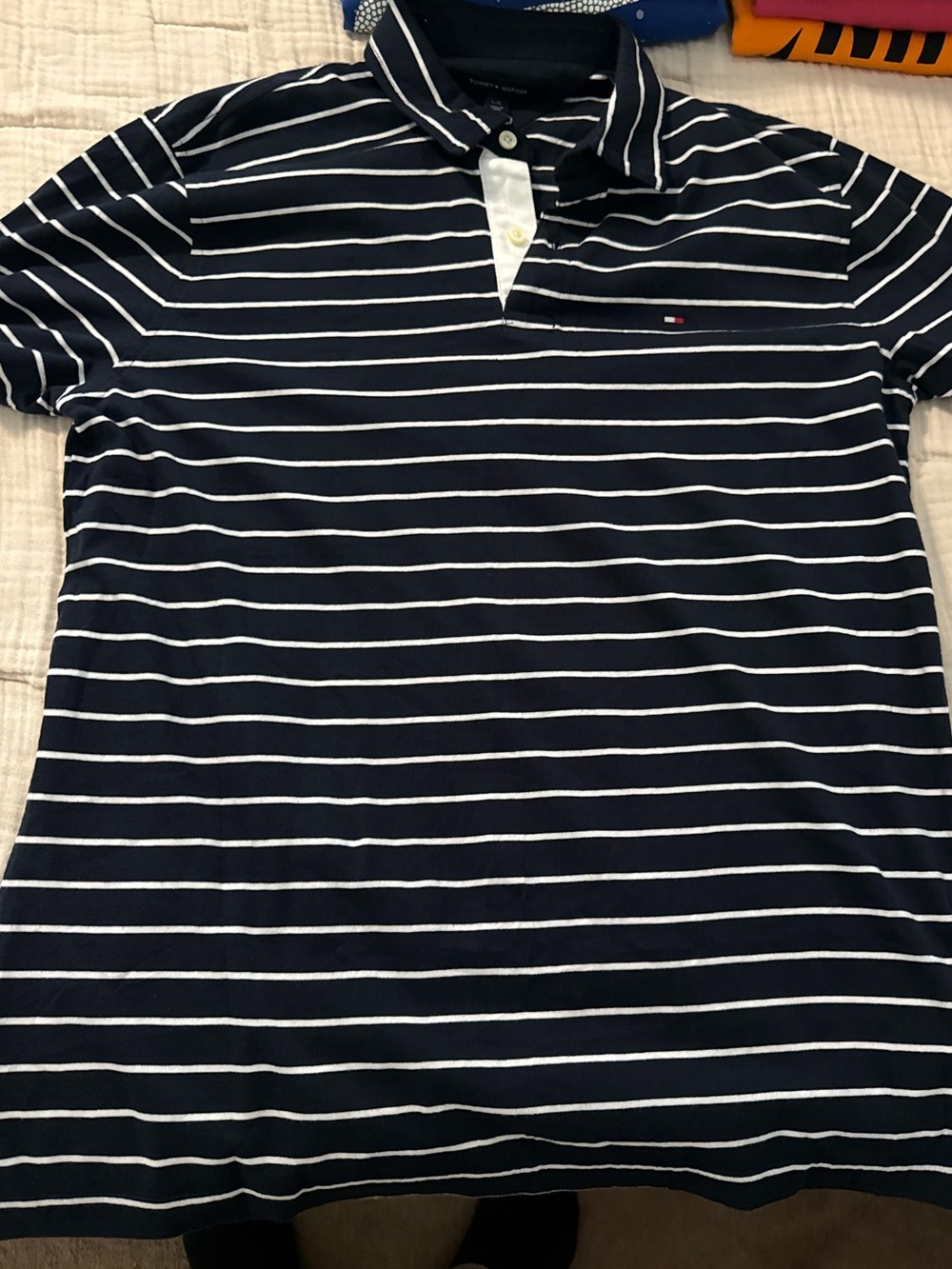 Tommy Hilfiger Navy and White Striped Polo
